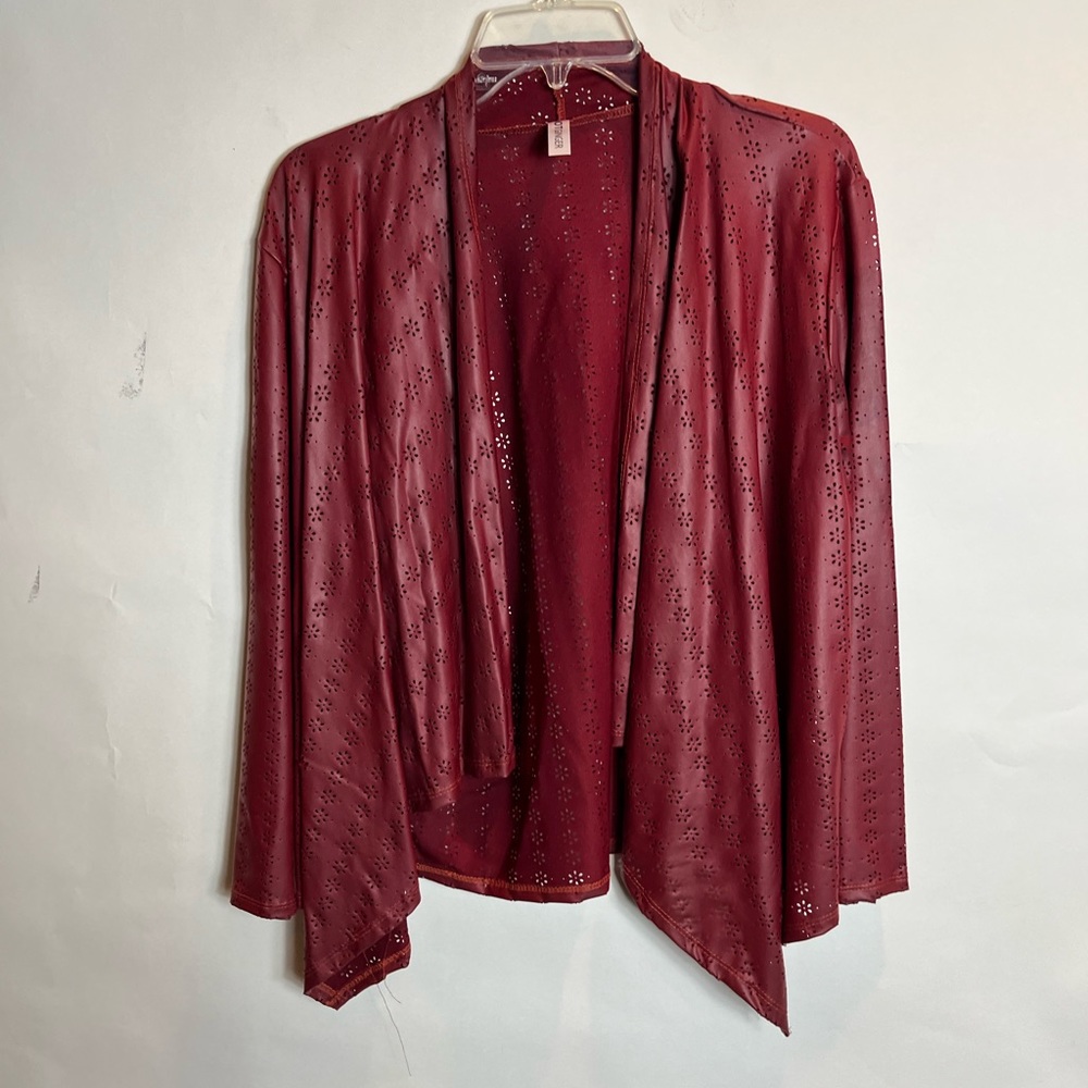 Pleather red floral cardigan